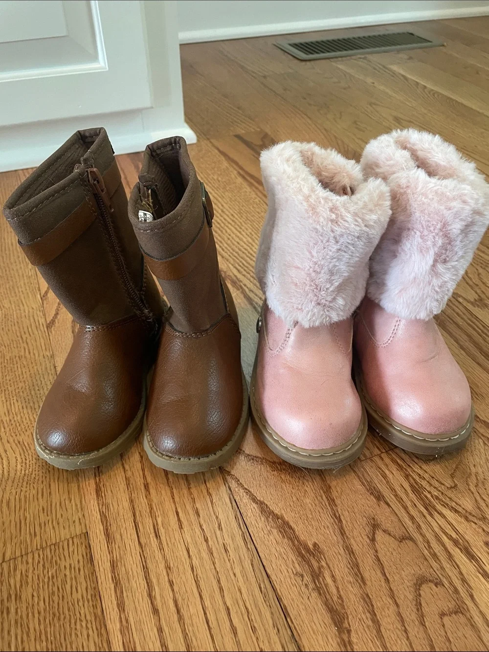 Carters Kids Brown Leather Boots & Pink Nicole Miller Faux-Fur Cuff Boots